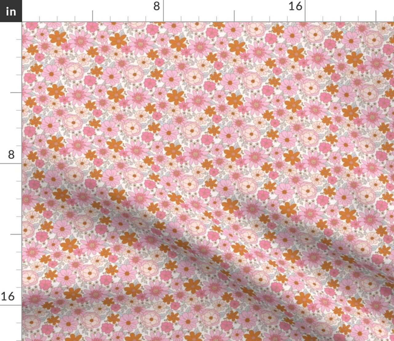 Ditsy Flowers Pink Orange Feminine Spring Colorful Small Scale Vintage Style Custom Printed Fabric by Spoonflower Various Fabrics by the Yard or Fat Quarter
